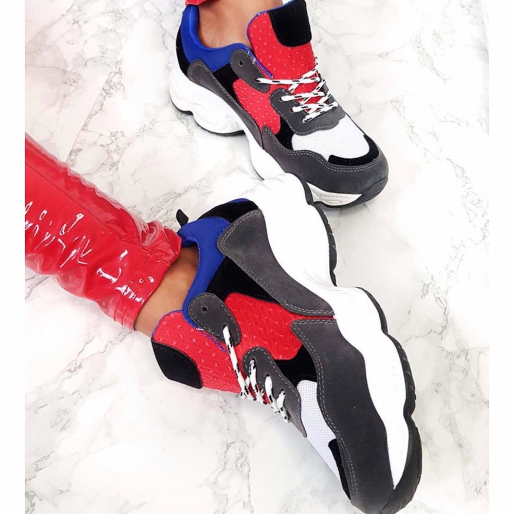 Jayden Chunky Arched Sport Trainer in Red - Size UK5/EU38/US 7